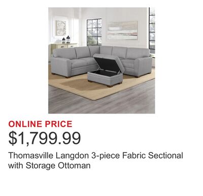 Thomasville Langdon 3-piece Fabric Sectional with Storage Ottoman