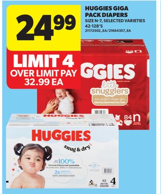 HUGGIES GIGA PACK DIAPERS, 42-128'S