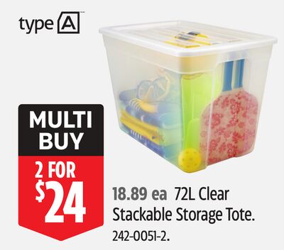 Type A 72L Clear Stackable Storage Tote