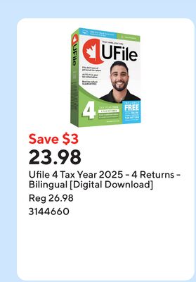 Ufile 4 Tax Year 2025 - 4 Returns - Bilingual [Digital Download]