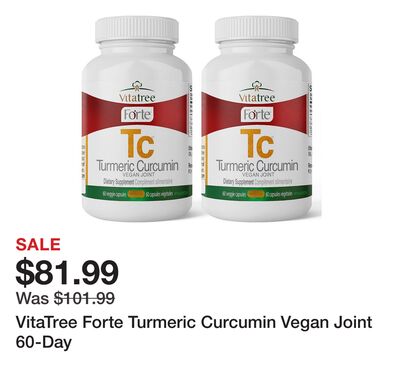 VitaTree Forte Turmeric Curcumin Vegan Joint 60-Day