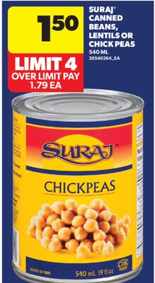 SURAJ® CANNED BEANS, LENTILS OR CHICK PEAS, 540 ML