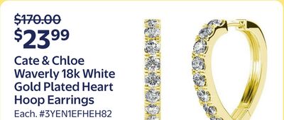 Cate & Chloe Waverly 18k White Gold Plated Heart Hoop Earrings