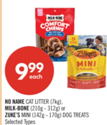 NO NAME CAT LITTER (7kg), MILK-BONE (210g - 312g) or ZUKE'S MINI (142g - 170g) DOG TREATS
