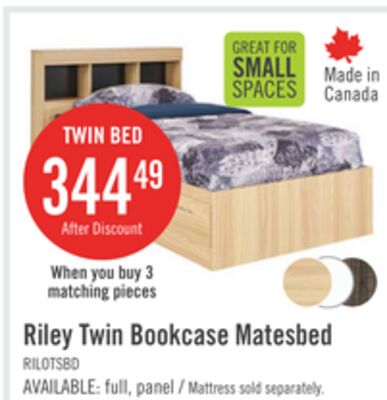 Riley Mates Bed with Bookcase Headboard Set for Kids, Made in Canada, Natural - Twin Size