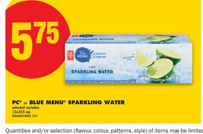 PC® or BLUE MENU® SPARKLING WATER, 12x355 mL
