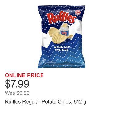 Ruffles Regular Potato Chips, 612 g