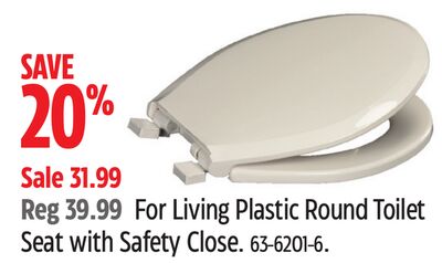 For Living Plastic Round Toilet Seat with Safety Close.