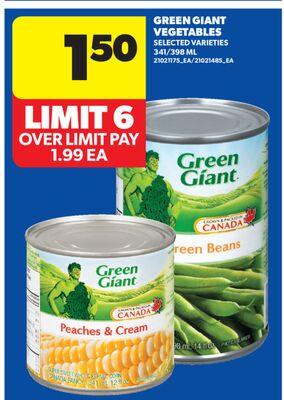 GREEN GIANT VEGETABLES, 341/398 ML