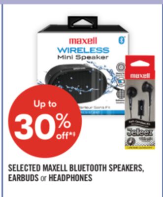 SELECTED MAXELL BLUETOOTH SPEAKERS, EARBUDS or HEADPHONES