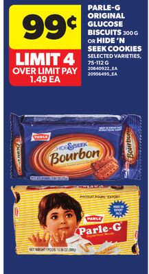 PARLE-G ORIGINAL GLUCOSE BISCUITS, 300 G OR HIDE'N SEEK COOKIES, 75-112 G