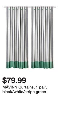 MÄVINN Curtains, 1 pair, black/white/stripe green