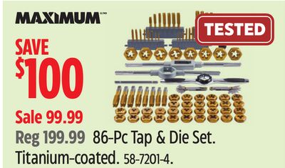 MAXIMUM 86-Pc Tap & Die Set. Titanium-coated