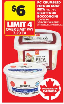 PC® CRUMBLED FETA OR GOAT FETA, 165/175 G RICOTTA OR BOCCONCINI, 200/454 G