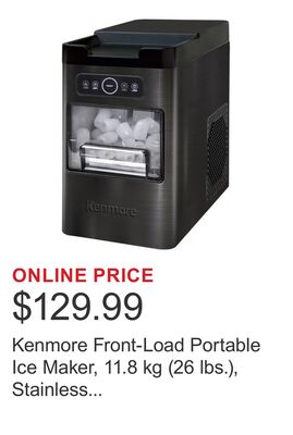 Kenmore Front-Load Portable Ice Maker, 11.8 kg (26 lbs.), Stainless Steel