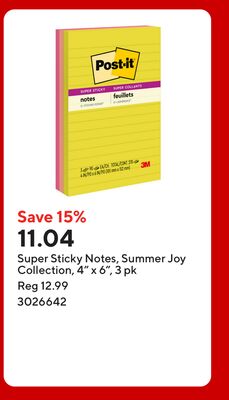 Super Sticky Notes, Summer Joy Collection, 4" x 6", 3 pk