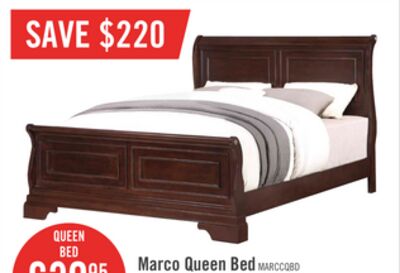 Marco Panel Bed with Headboard & Frame, Cherry Brown - Queen Size