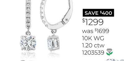 New Brilliance 10K White Gold Lab Grown 1.20CTW Diamond Dangle Earrings