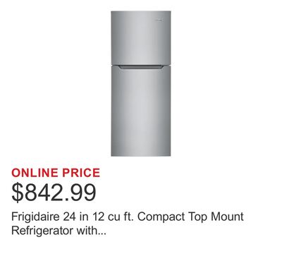 Frigidaire 24 in 12 cu ft. Compact Top Mount Refrigerator with SpaceWise Adjustable Glass Shelving