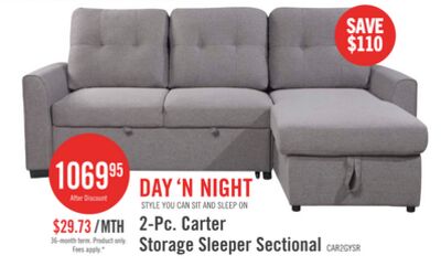Carter 2-Piece Right-Facing Linen-Look Fabric Sleeper Sectional with Storage Chaise - Solis Grey