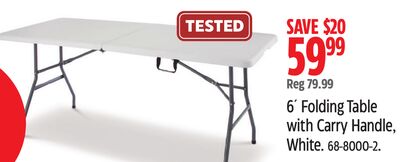 For Living 6´ Folding Table with Carry Handle, White