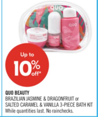 QUO BEAUTY BRAZILIAN JASMINE & DRAGONFRUIT or SALTED CARAMEL & VANILLA 3-PIECE BATH KIT