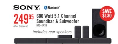 SONY S40R 5.1 Channel 600W Soundbar with Subwoofer and Wireless Rear Speakers (HTS40R)