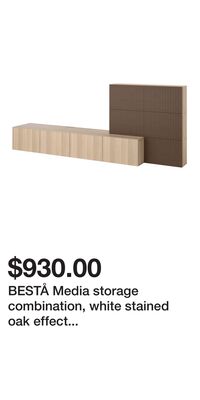 BESTÅ Media storage combination, white stained oak effect Lappviken/Björköviken brown