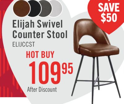 Elijah Counter-Height Stool with Swivel Seat & Vegan Leather Fabric, 26"H, Metal - Brown