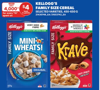 KELLOGG'S FAMILY SIZE CEREAL, 450-650 G
