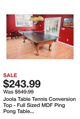 Joola Table Tennis Conversion Top - Full Sized MDF Ping Pong Table Top for Pool Table and Billiards with Foam Backing and Net Set