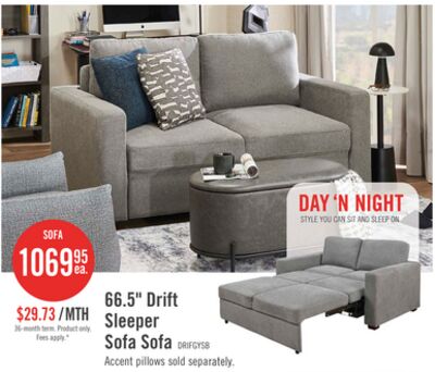 Drift 66.5" Linen-Look Fabric Sleeper Sofa with Track Arms - Grey