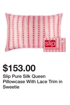 Slip Pure Silk Queen Pillowcase With Lace Trim in Sweetie
