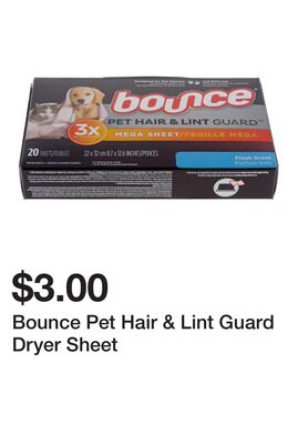 Bounce Pet Hair & Lint Guard Dryer Sheet
