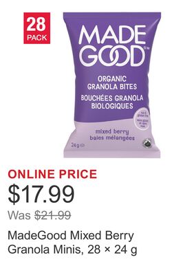 MadeGood Mixed Berry Granola Minis, 28 × 24 g