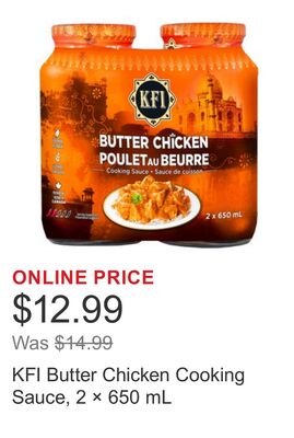 KFI Butter Chicken Cooking Sauce, 2 × 650 mL