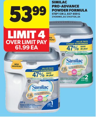 SIMILAC PRO-ADVANCE POWDER FORMULA STEP 1 OR 2, 837-859 G