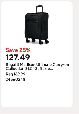 Bugatti Madison Ultimate Carry-on Collection 21.5" Softside Carry-on Luggage Includes Bonus Laundry bag inside- Black