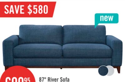 River 87" Linen-Look Fabric Sofa with Wood Base and Legs - Blue