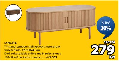 LYNGVIG TV stand, tambour sliding doors, natural oak