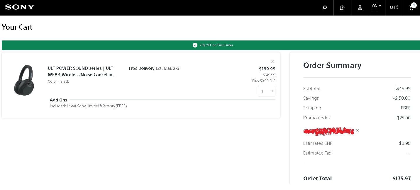 [Amazon.ca] Sony ULT WEAR Noise Canceling Wireless Headphones w/Massive Bass/Comfortable Design - $175 or $198 (reg $349 / 43% off)