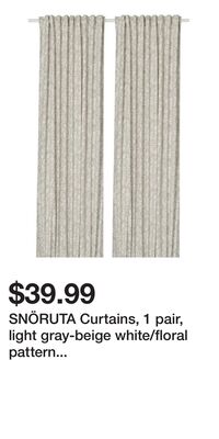 SNÖRUTA Curtains, 1 pair, light gray-beige white/floral pattern with heading tape
