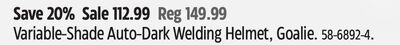 Variable-Shade Auto-Dark Welding Helmet, Goalie