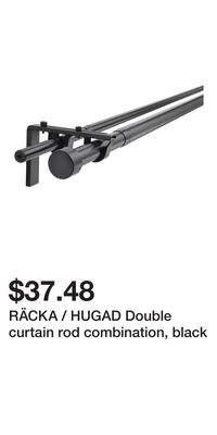 RÄCKA / HUGAD Double curtain rod combination, black