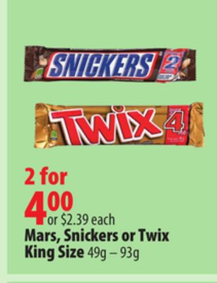 Mars, Snickers or Twix King Size 49g – 93g