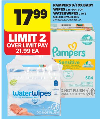 PAMPERS, 9/10X BABY WIPES, 336-504'S OR WATERWIPES, 240' S