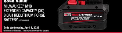 Milwaukee M18 EXTENDED CAPACITY (XC) 8.0AH REDLITHIUM FORGE BATTERY