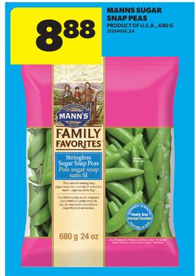 MANNS SUGAR SNAP PEAS, 680 G