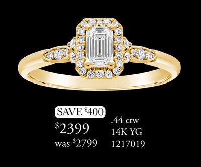 Glacier Fire Emerald Cut Canadian 0.44CTW Engagement Ring in 14K Yellow Gold
