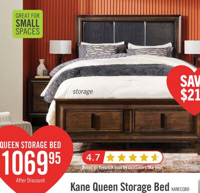 Kane Platform Storage Bed with Headboard & Frame, Vegan Leather, Brown - Queen Size